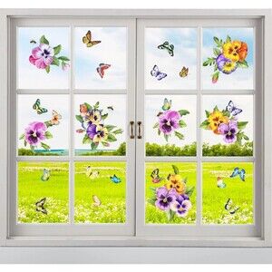 16x Pansy Floral Butterfly Deocrative Window Cling Sheets Removable 108 Pieces
